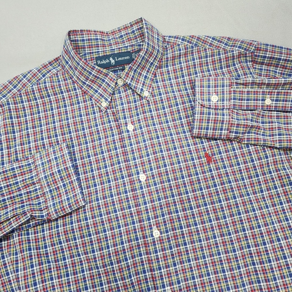 Ralph Lauren Button Down Shirt Multicolor Plaid Custom Fit Mens‎ XL